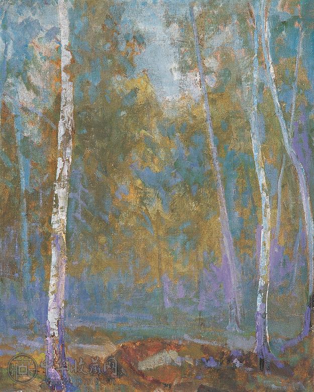 刘盛夫 1984年作 小桦林的清晨 油画