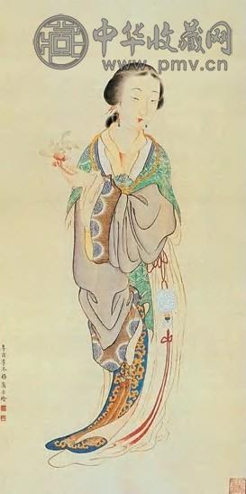 梅兰芳 芝兰仕女图 立轴 纸本设色