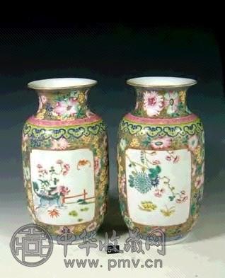 金地百花开光瑞兽灯笼瓶(2件)