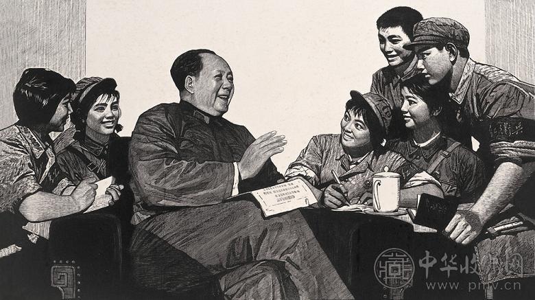 徐匡 1976年作 亲切的教导 木刻版画