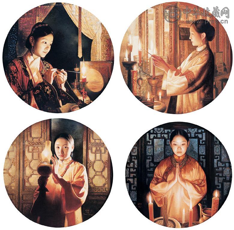 姜国芳 烛光组图(1—4) 布面 油画