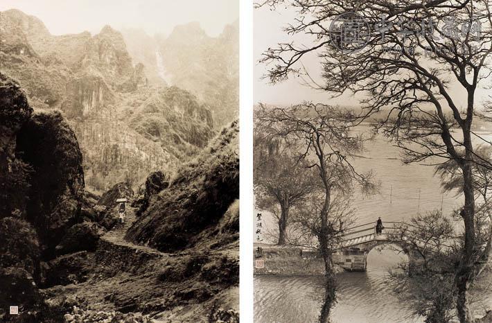 郎静山 梯径蓝兴 鸳湖秋色(2件) 银鉴相纸