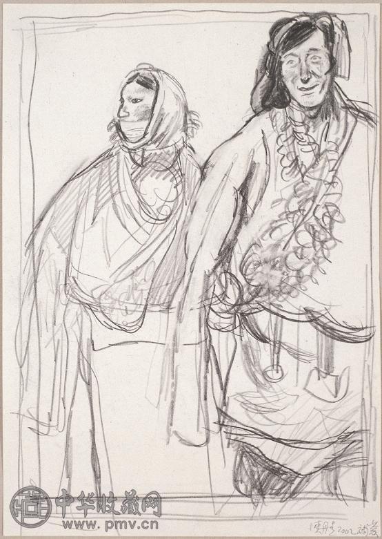 陈丹青 西藏组画素描稿 纸本铅笔