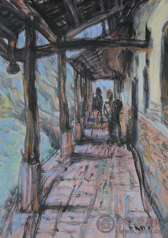 罗中立 偏岩古镇 纸面油画