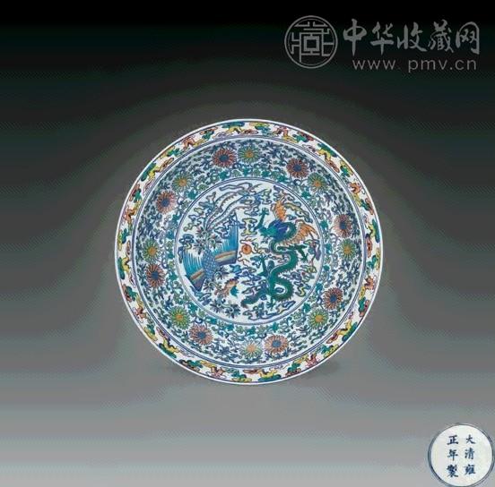 清光绪 斗彩龙凤纹折沿盘