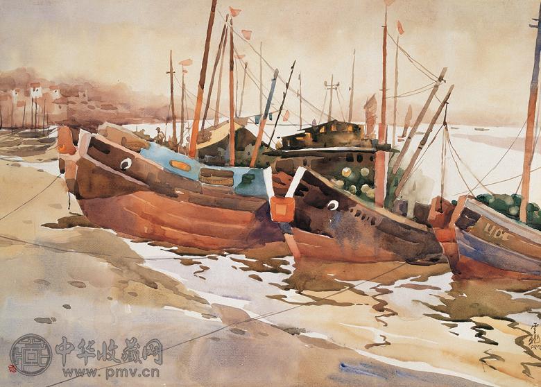杨云龙 1999年作 舟山渔港 纸上 水彩