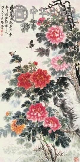 陆抑非 1996年 洛阳牡丹 立轴 设色纸本