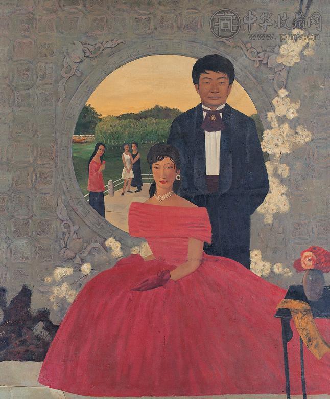 马云 新郎小张和新娘小刘在翠湖 布面 油画