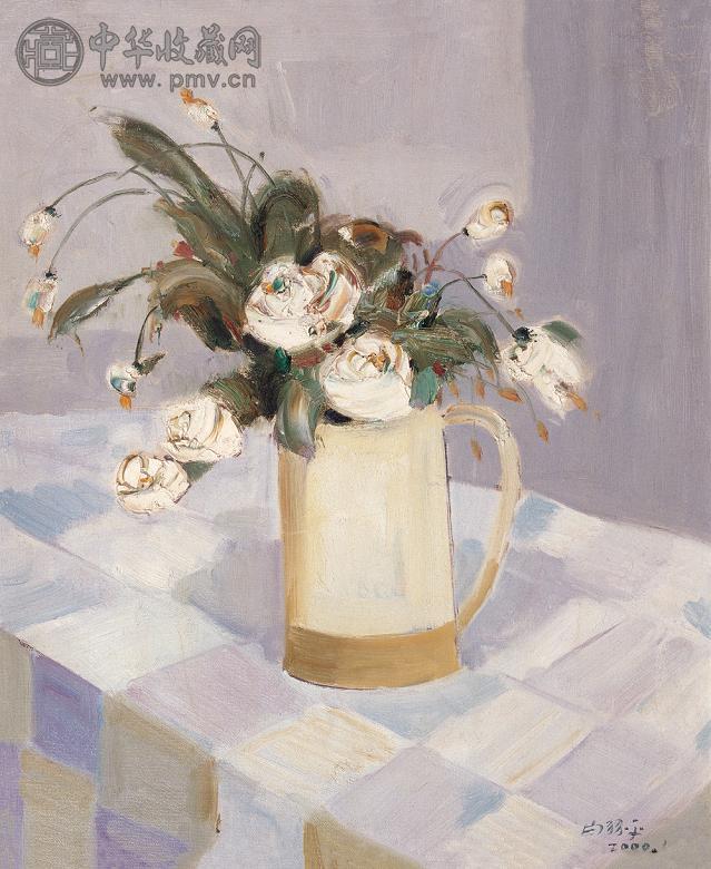 白羽平 瓶花 布面油画