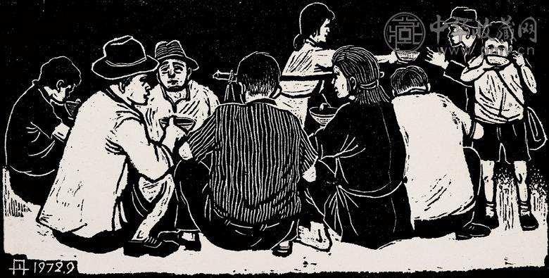 李流丹 1972年作 街边摊 版画