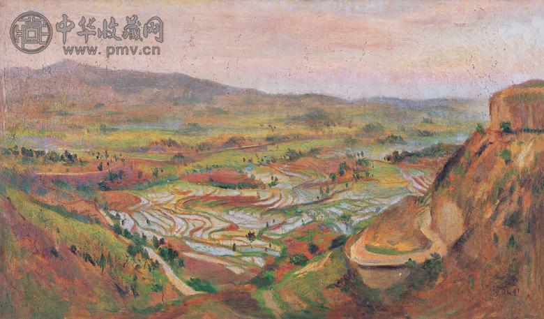 秦宣夫 1941年作 重庆梯田 油彩 布面