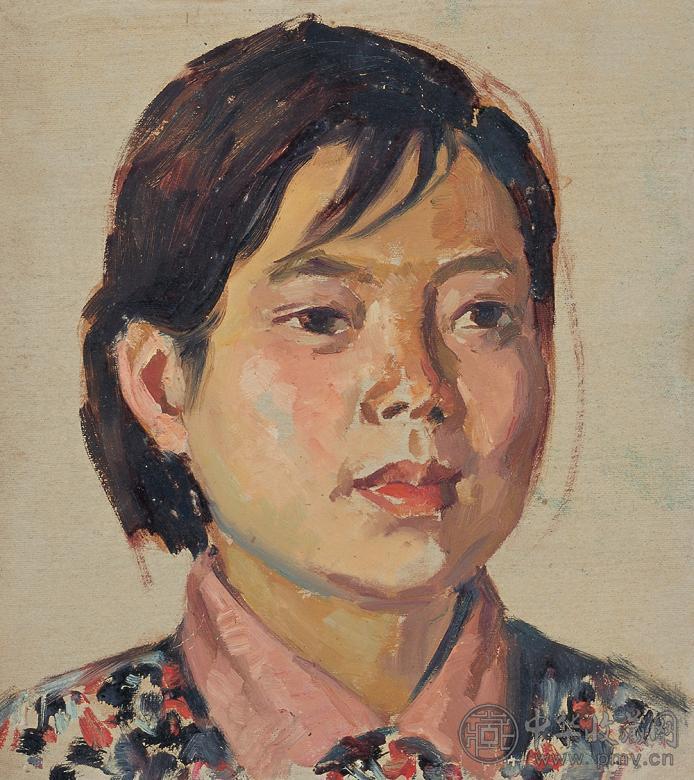 莫朴 林达川二女儿肖像 纸板油画