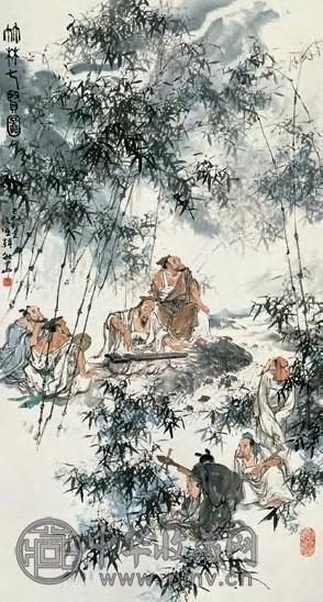 韩敏 1989年 竹林七贤 立轴