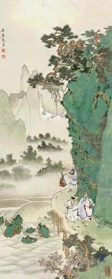 任率英 春山行旅图 立轴 设色纸本
