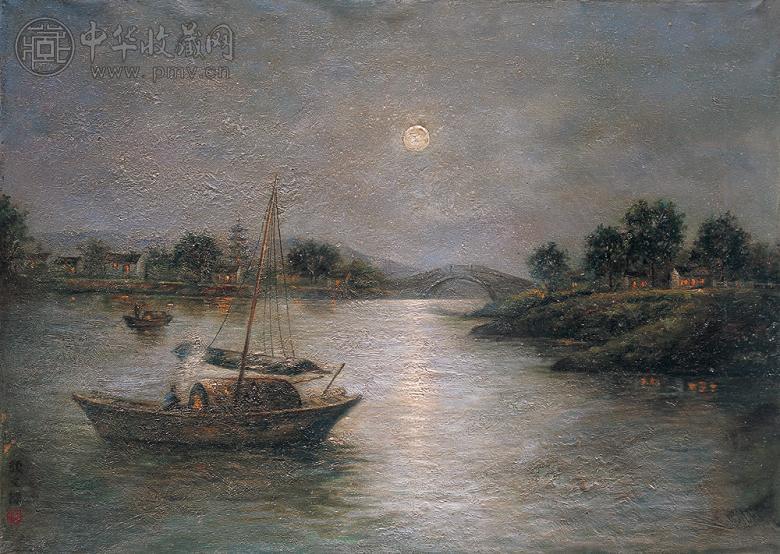 颜文樑 渔歌唱晚 布面 油画