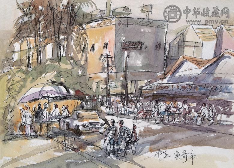 罗中立 吴哥市写生 纸本 水彩