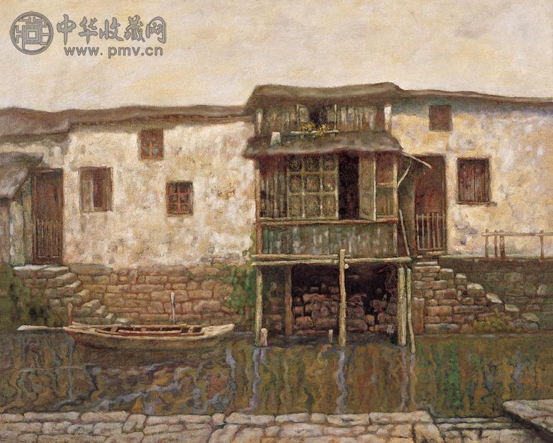 庄威 水上人家 布面油画