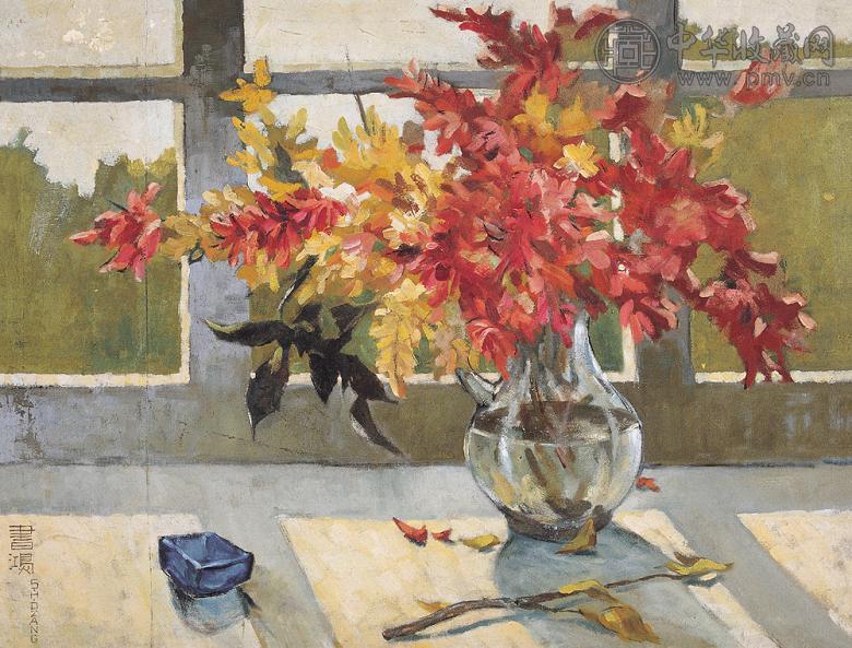 常书鸿 窗台上的瓶花 布面油画