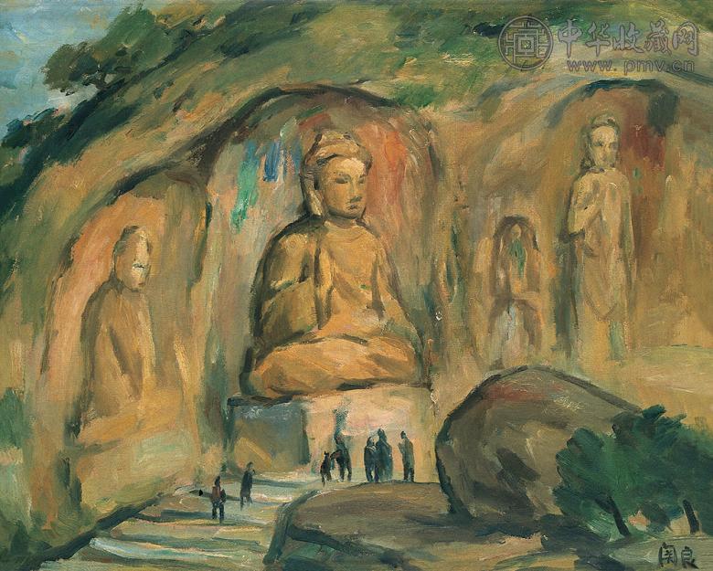 关良 飞来峰 布面 油画