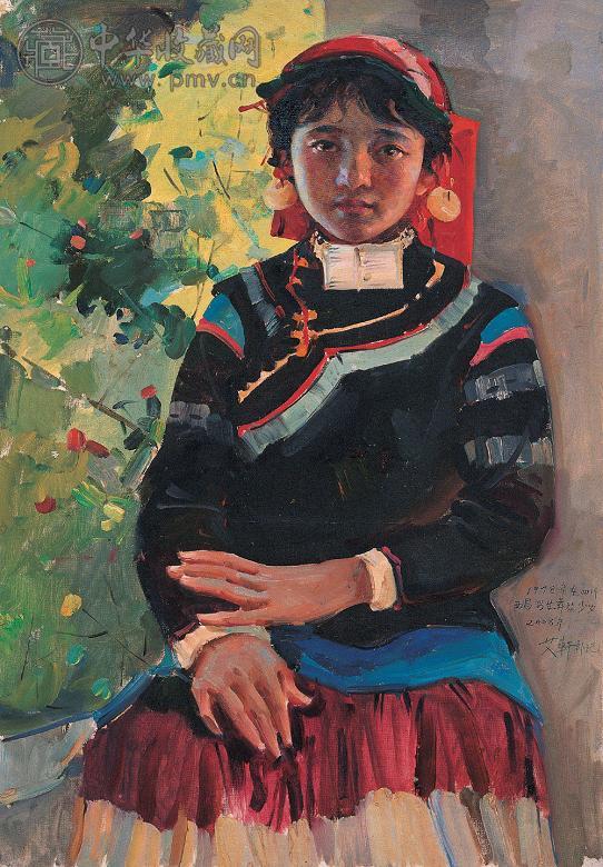 艾轩 1978年 彝族少女 纸板 油画