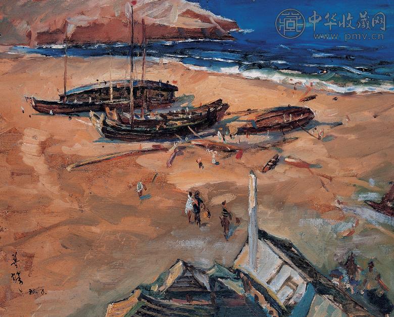 胡善余 海滨 纸板 油画