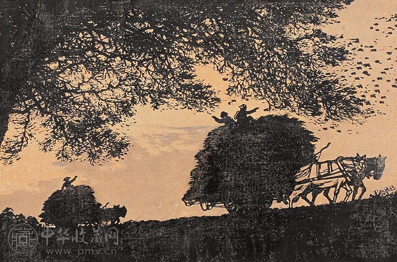 王琦 1955年作 幕归 木刻版画