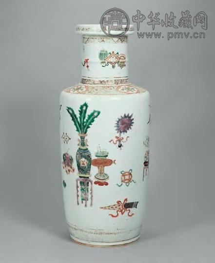 清 五彩博古纹棒槌瓶