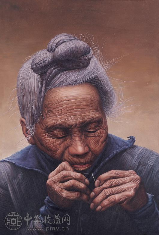 苏雪峰 穿针 布面 油画