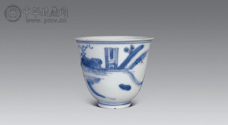 明万历 青花人物铃铛杯