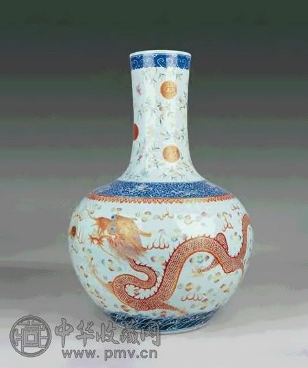 清光绪青花加粉彩双龙戏珠福寿大天球瓶收藏资讯|艺术家|书画家|书画