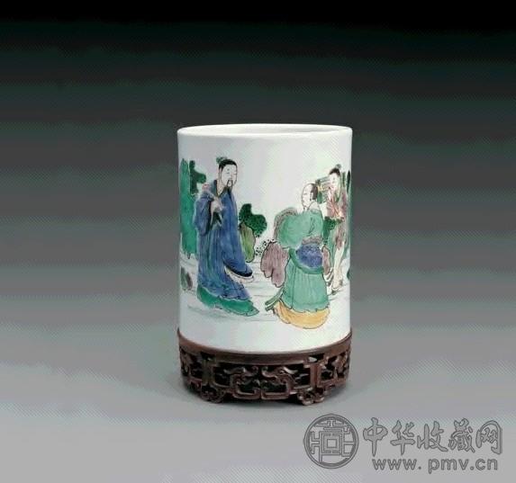清康熙 五彩人物纹笔筒