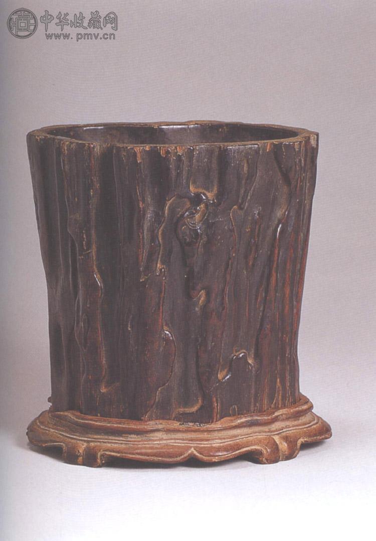 明 沉香木雕树稦形笔筒