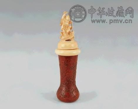 民国 象牙雕刘海戏金蟾蝈蝈葫芦(带盒)