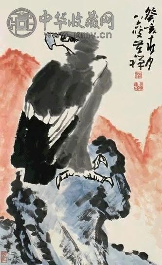 李苦禅 癸亥(1983年)作 鹰石图 立轴 设色纸本