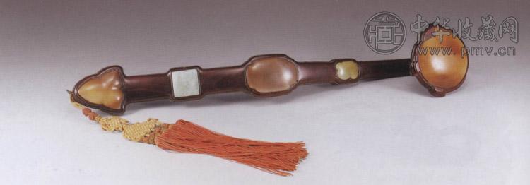 清中期 紫檀镶玉如意