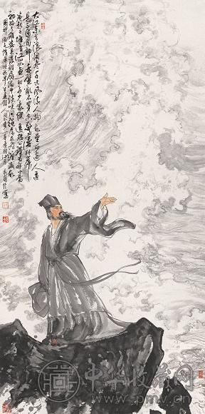 毛国伦 羽扇纶巾图 立轴 设色纸本