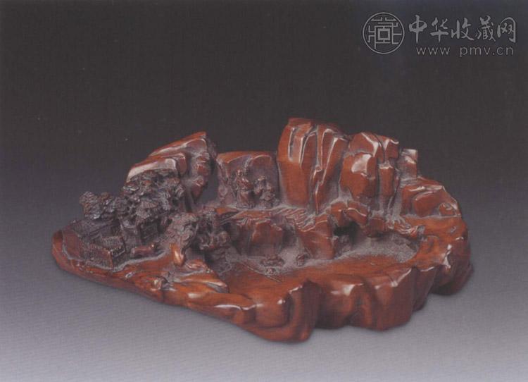 清中期 黄杨木雕山水笔洗
