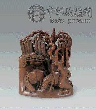 清中期 黄杨木双骏山子