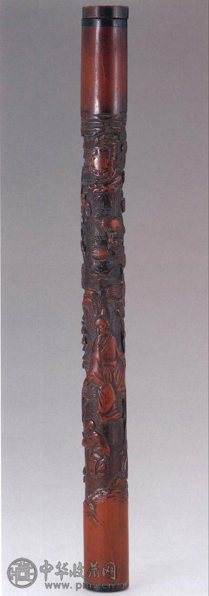 清中期 竹雕松下高士诗筒