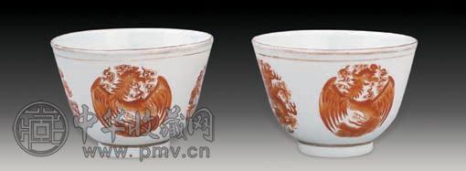 清光绪 矾红团龙团凤杯(2件)