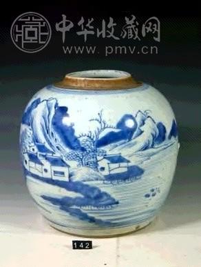 清乾隆 青花山水罐