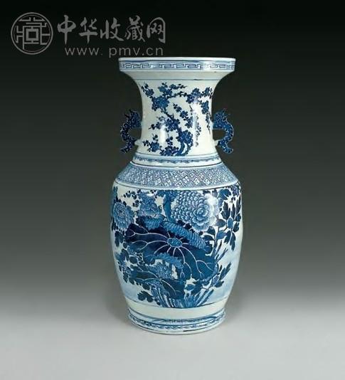 清中期 青花花卉双耳瓶