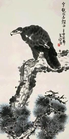 李苦禅 1961年作 松鹰图 镜心 设色纸本