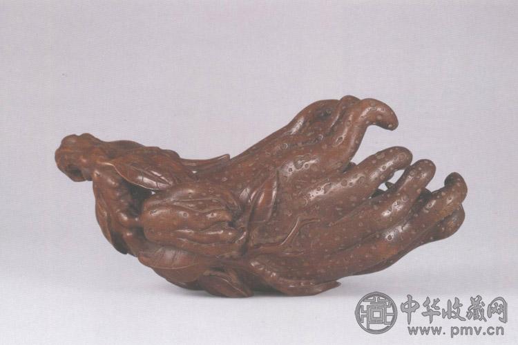 清 竹根雕福寿双全摆件