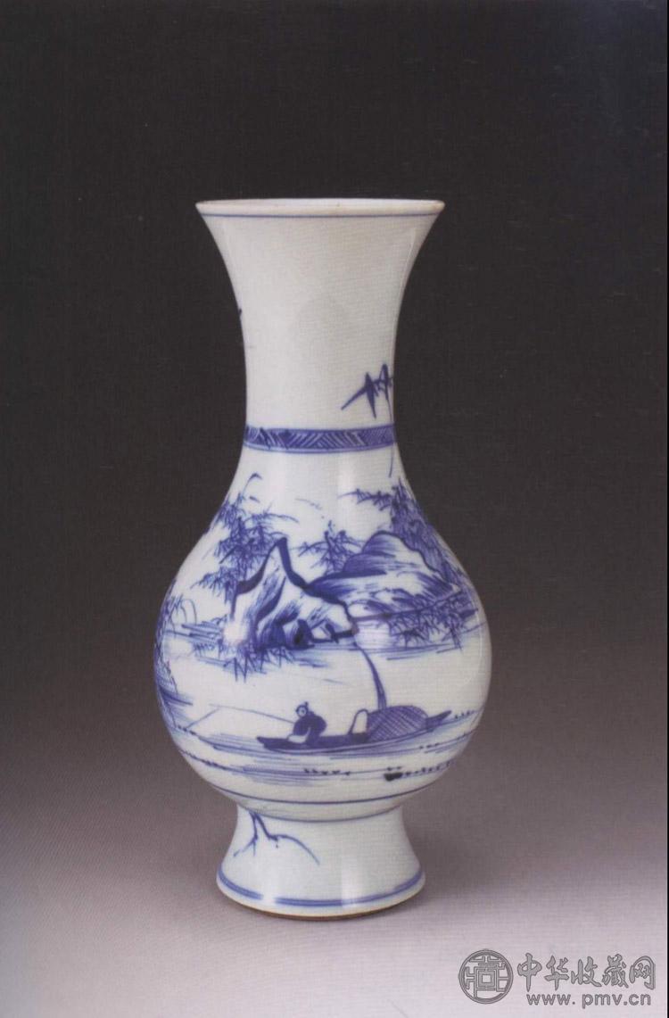 清雍正 青花山水人物瓶