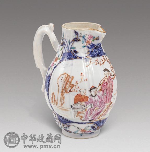 清乾隆 青花描金开光人物纹奶杯