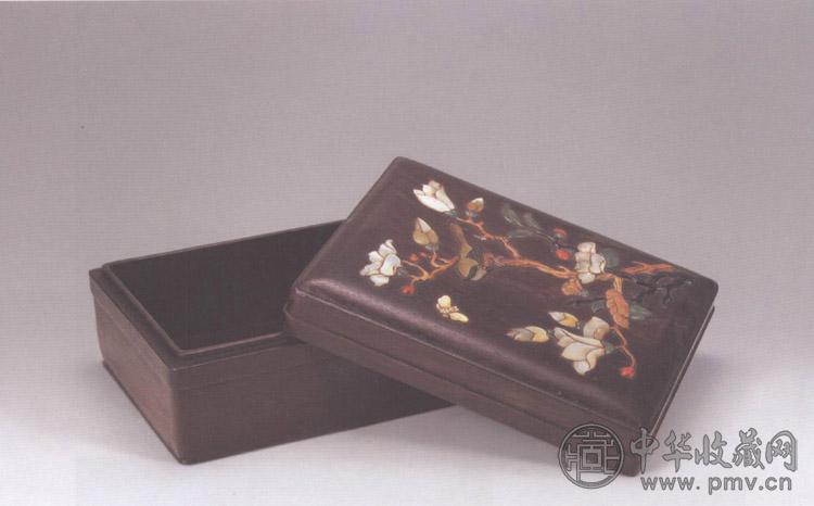 清 紫檀百宝嵌花鸟长方盒