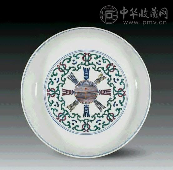 乾隆 斗彩团寿纹直口盘