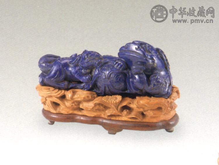 清中期 青金石太狮少狮摆件