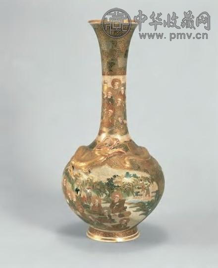 日本明治 萨芝摩盘龙人物纹瓶